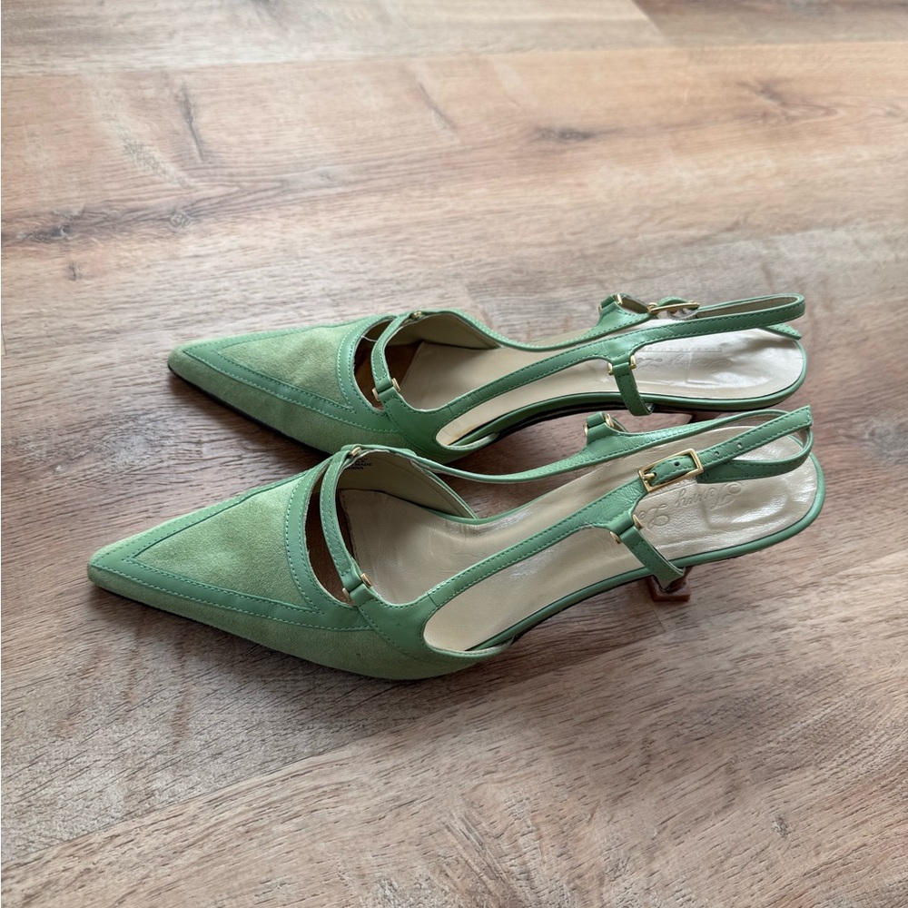 Terry Lewis Classic Luxuries Mint Green Slingback Heels